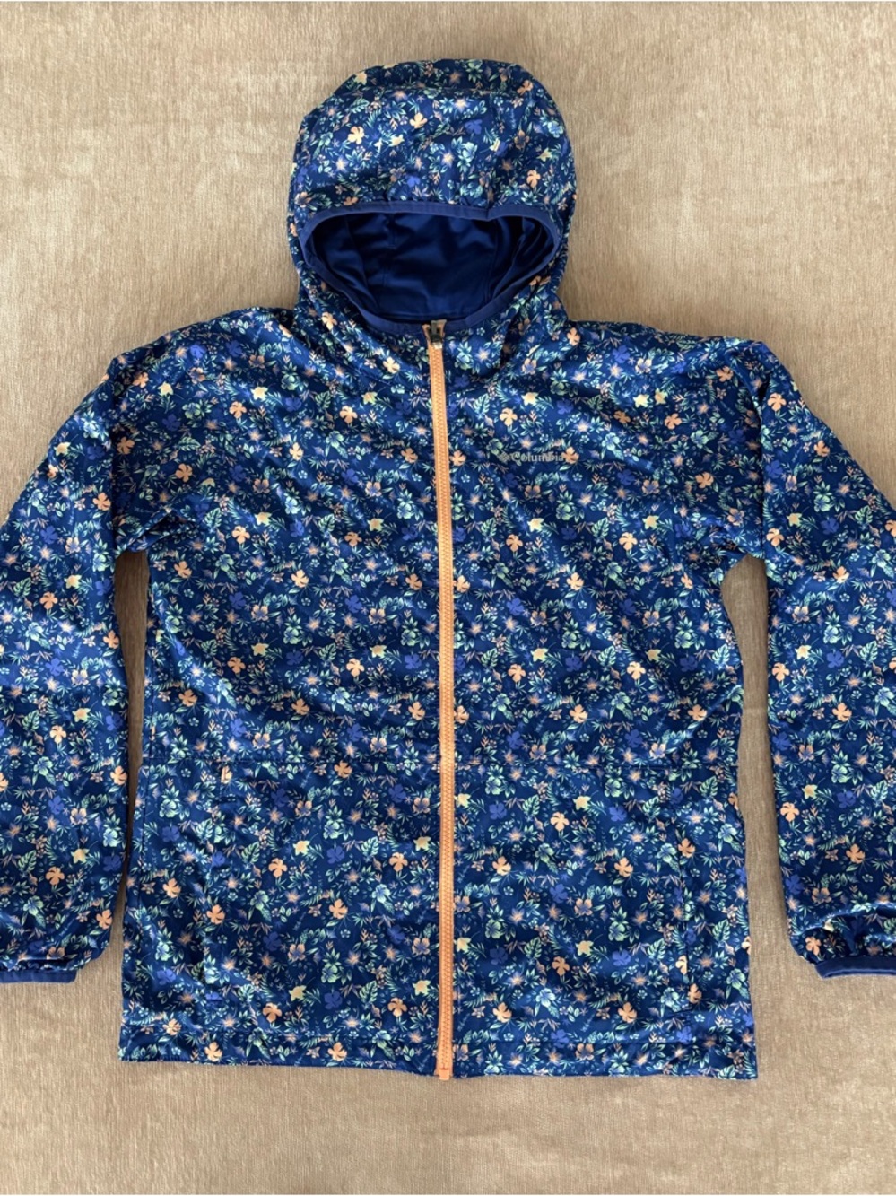 Columbia Kids Pixel Grabber Reversible Hooded Jacket Blue Floral - Size L - Picture 6 of 8